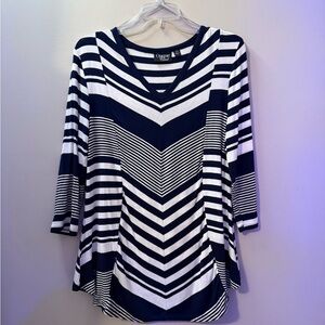 Navy and White Striped Women's Top